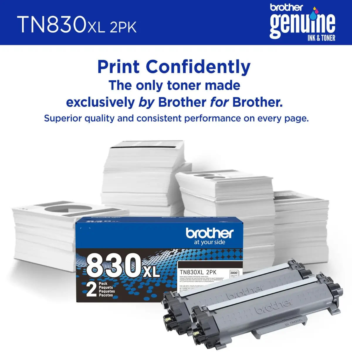 Brother Genuine TN830XL 2PK Black High Yield Toner Cartridge 2-Pack | Prints up to 6,000 Pages Total - view 4