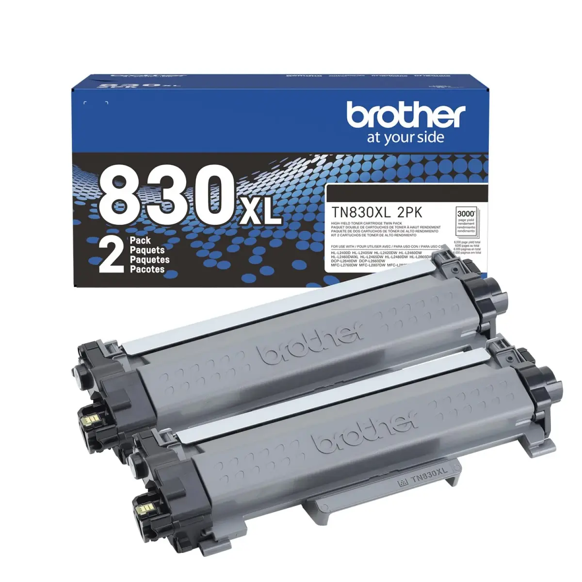 Brother Genuine TN830XL 2PK Black High Yield Toner Cartridge 2-Pack | Prints up to 6,000 Pages Total - main product image