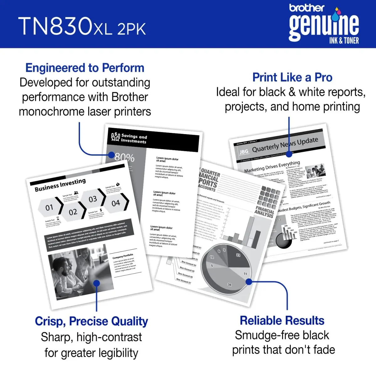 Brother Genuine TN830XL 2PK Black High Yield Toner Cartridge 2-Pack | Prints up to 6,000 Pages Total - view 3
