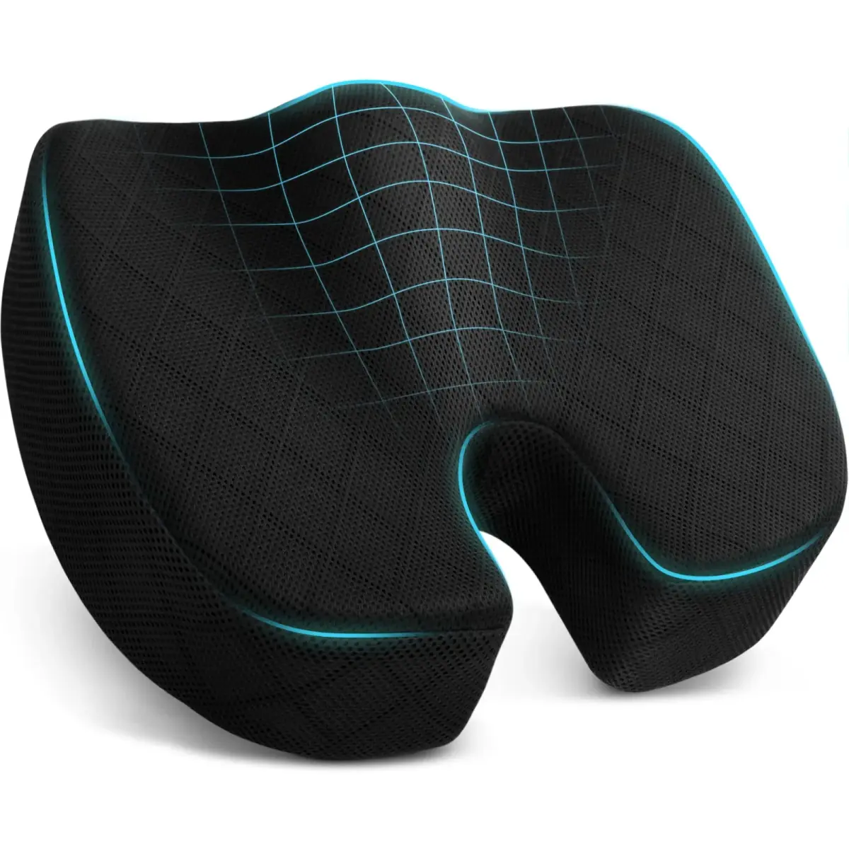 TushGuard Black Memory Foam Seat Cushion XL | Ergonomic U-Shape for Sciatica & Tailbone Pain Relief - main product image