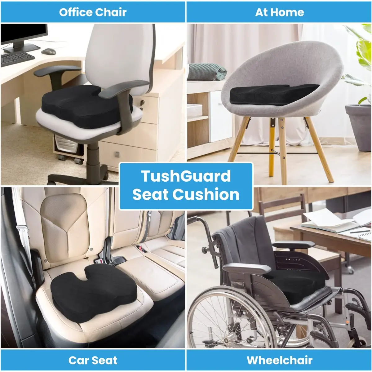 TushGuard Black Memory Foam Seat Cushion XL | Ergonomic U-Shape for Sciatica & Tailbone Pain Relief - view 7