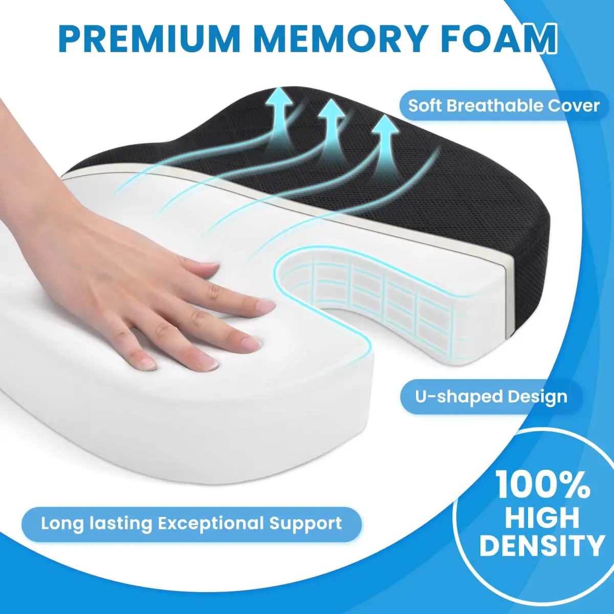 TushGuard Black Memory Foam Seat Cushion XL | Ergonomic U-Shape for Sciatica & Tailbone Pain Relief - view 3