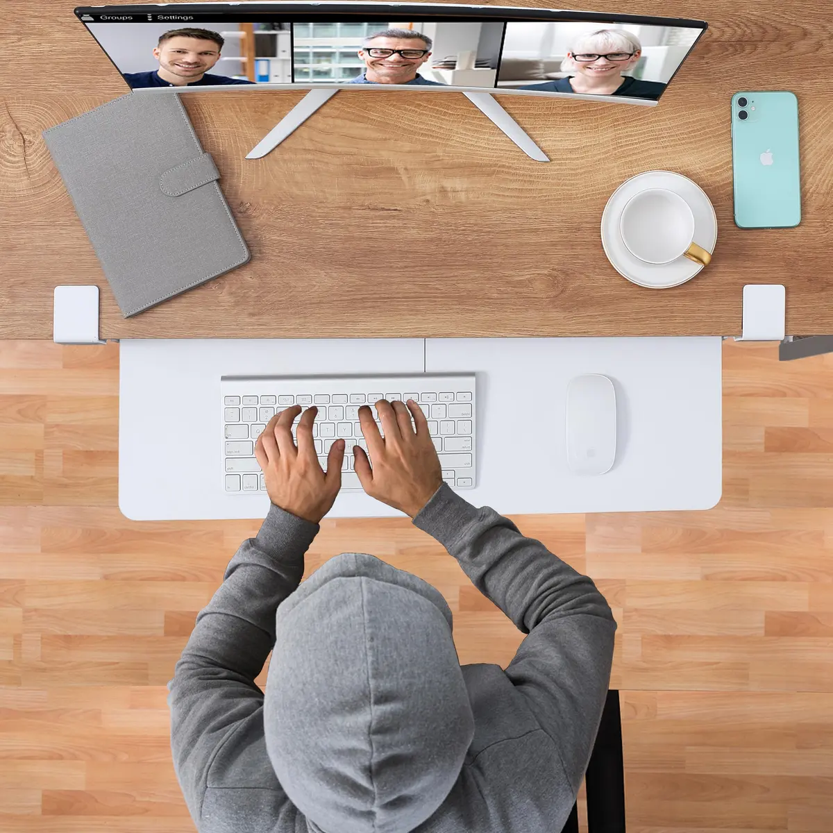 ETHU Under Desk Keyboard Tray with C-Clamp, 68cm (26.77") x 30cm (11.81"), White | Ergonomic Sliding Computer Keyboard Stand for Home and Office - view 5