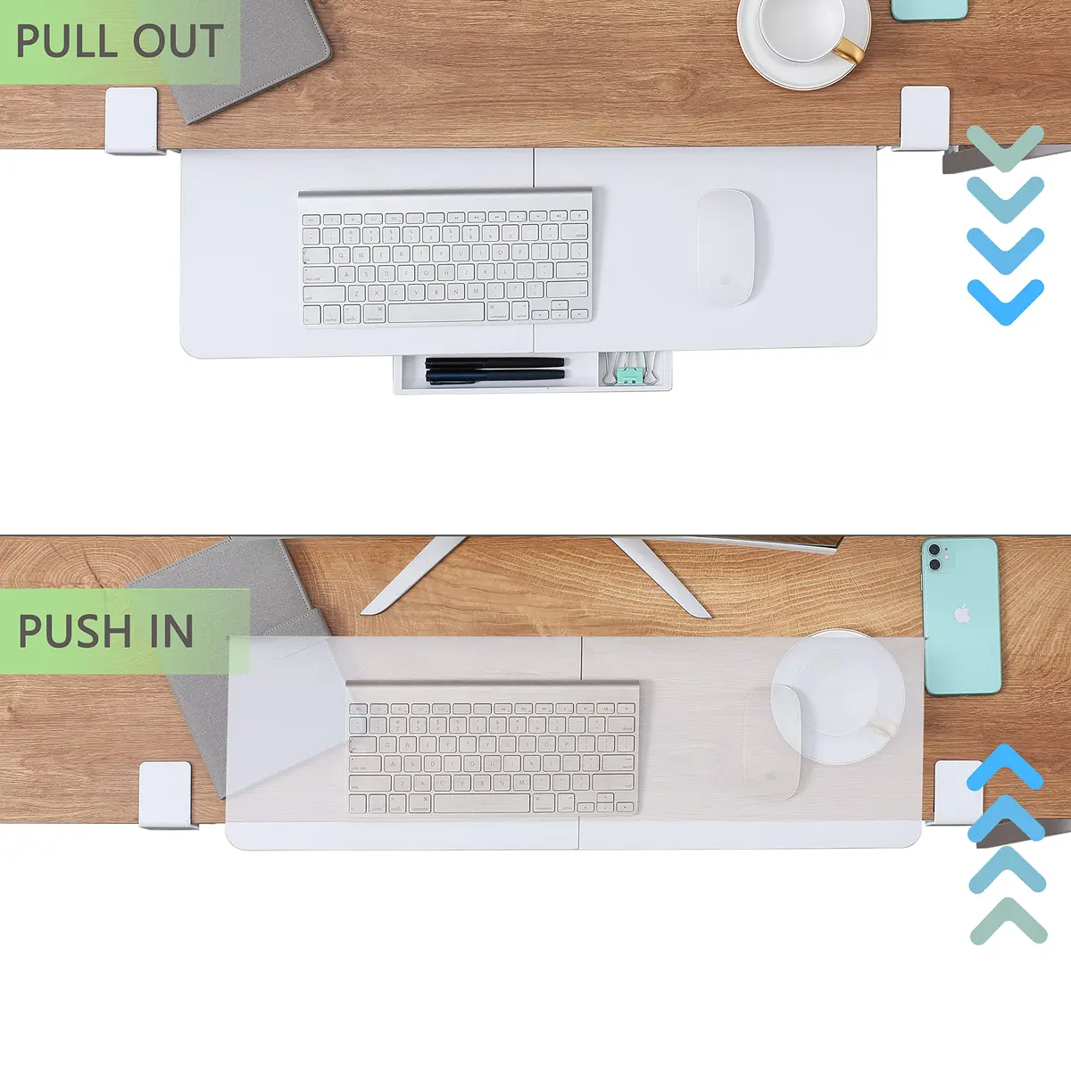ETHU Under Desk Keyboard Tray with C-Clamp, 68cm (26.77") x 30cm (11.81"), White | Ergonomic Sliding Computer Keyboard Stand for Home and Office - view 3