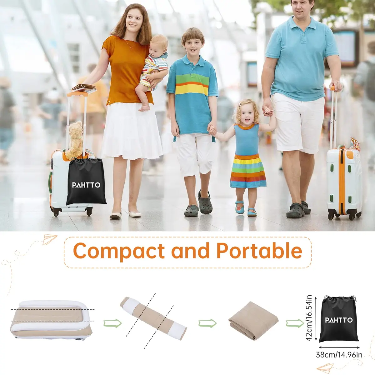 PAHTTO Inflatable Airplane Bed for Kids | Portable Toddler Travel Mattress with Hand Pump - view 6