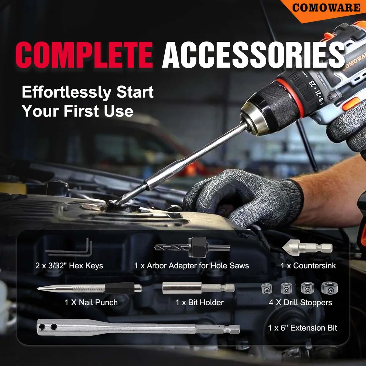 COMOWARE 246 Pcs Drill Bit Set with Case | Wood, Metal, Masonry, Cement & Screwdriver Bits - view 6