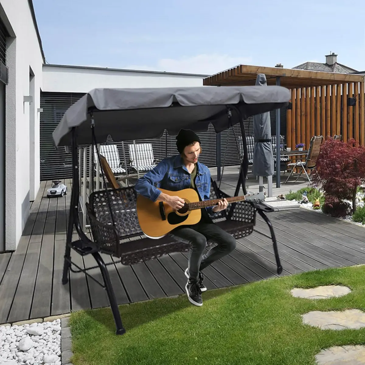 Hagsfire Grey Swing Canopy Replacement Large 195cm (76.7" L) | Waterproof UV-Resistant Outdoor Patio Cover - view 6