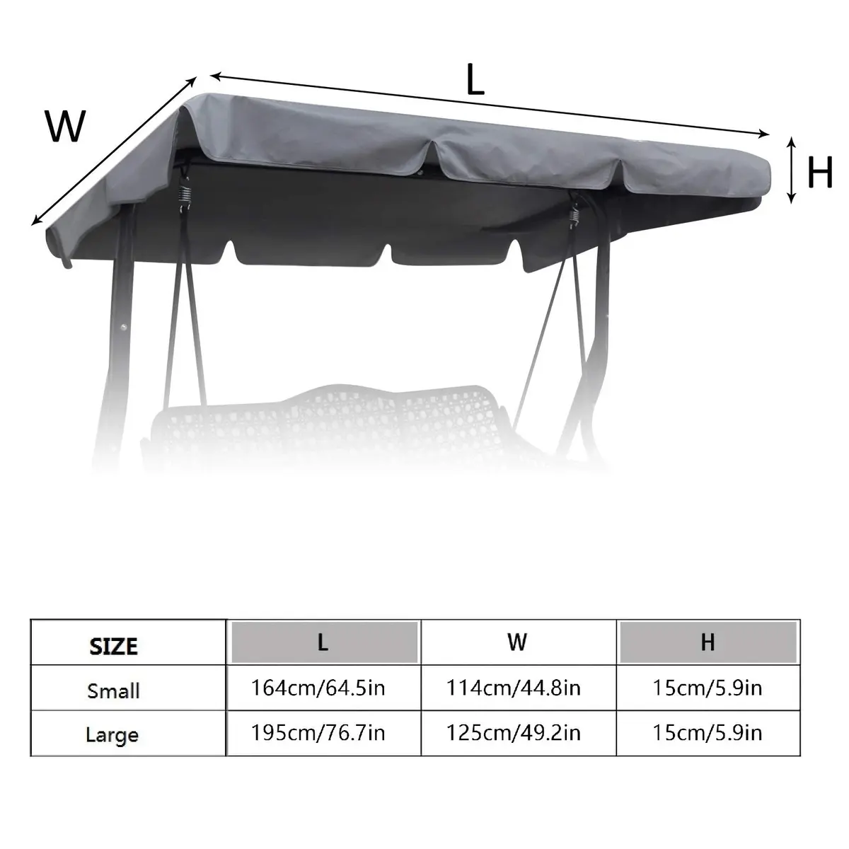 Hagsfire Grey Swing Canopy Replacement Large 195cm (76.7" L) | Waterproof UV-Resistant Outdoor Patio Cover - view 2