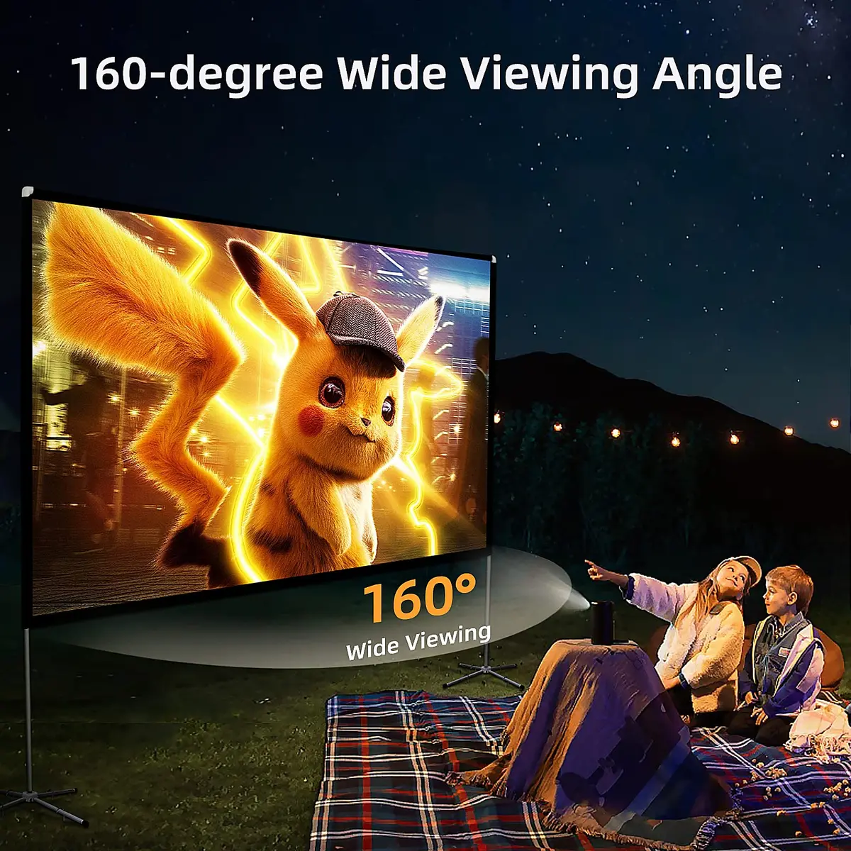 AODIOU Portable Projector Screen with Stand 80 Inch 16:9 | Outdoor Camping Movie Screen - view 4