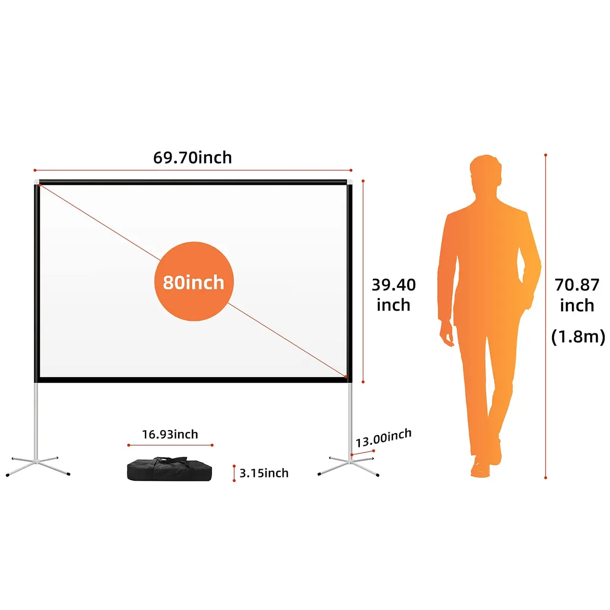 AODIOU Portable Projector Screen with Stand 80 Inch 16:9 | Outdoor Camping Movie Screen - view 5