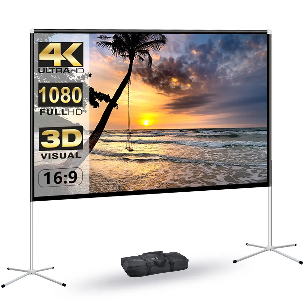 AODIOU Portable Projector Screen with Stand 80 Inch 16:9 | Outdoor Camping Movie Screen - main product image