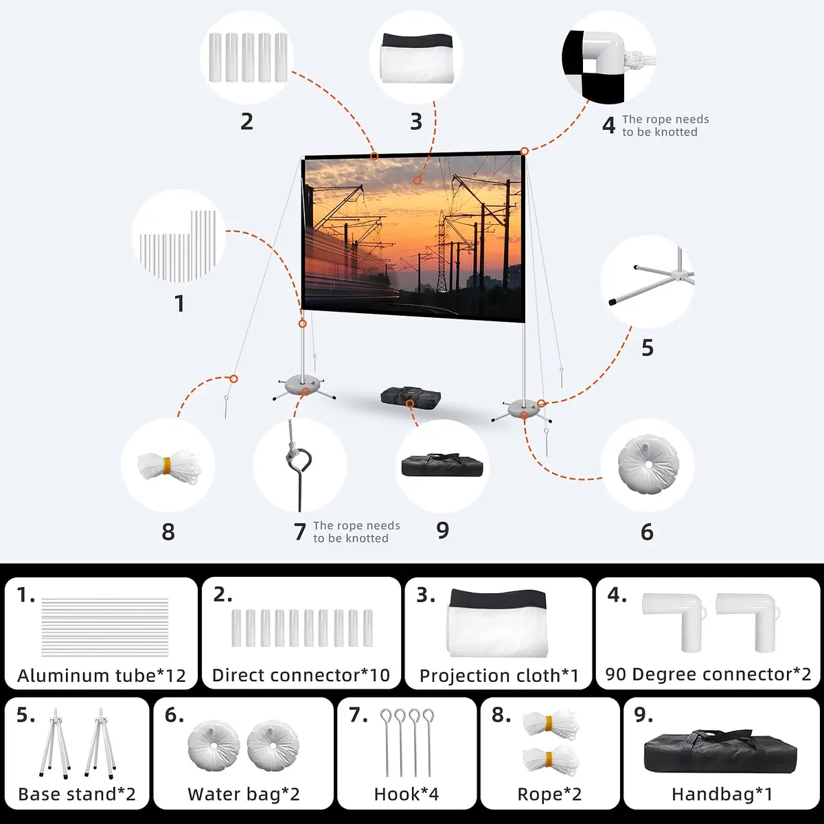 AODIOU Portable Projector Screen with Stand 80 Inch 16:9 | Outdoor Camping Movie Screen - view 7