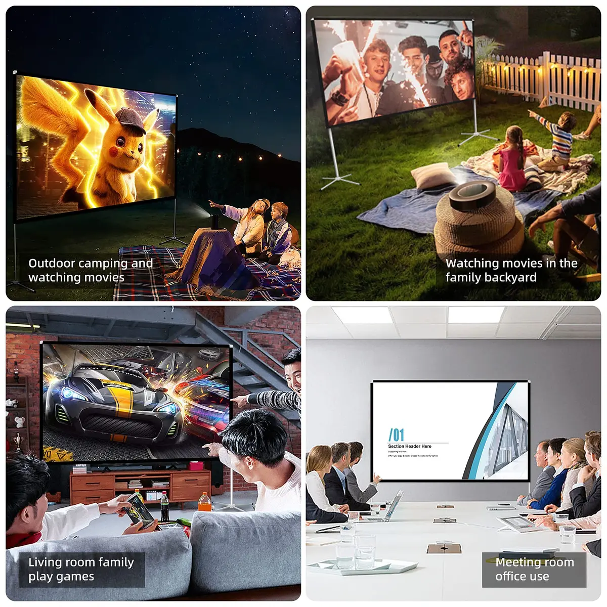 AODIOU Portable Projector Screen with Stand 80 Inch 16:9 | Outdoor Camping Movie Screen - view 2