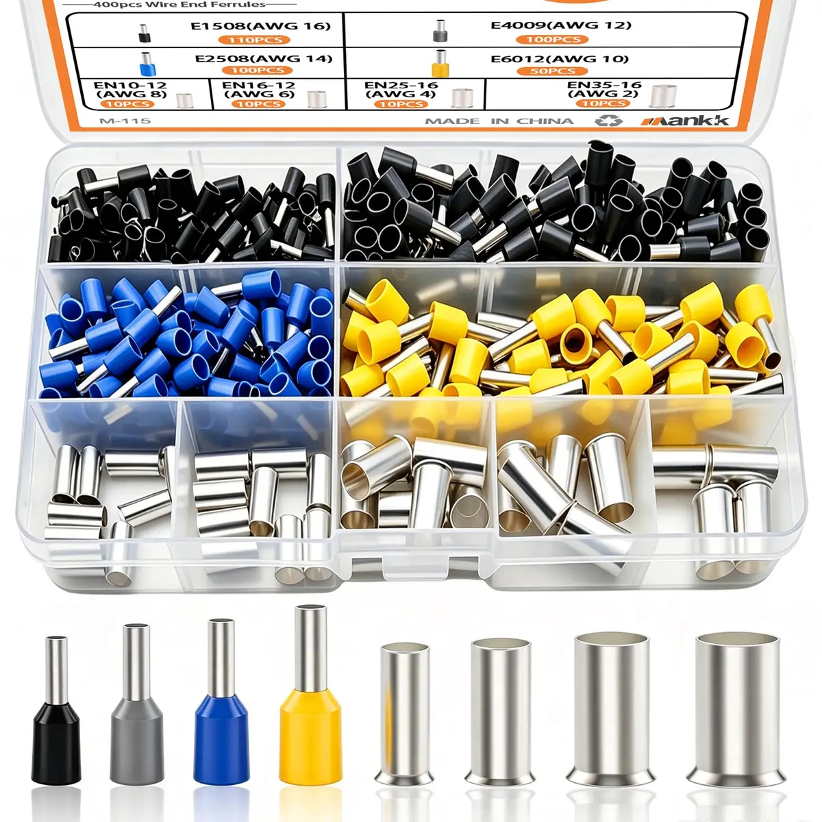 mankk 400PCS Wire Ferrules Terminals Kits Silver Plated Copper Wire Ends | Crimp Connectors for Electrical & Automotive Use - main product image