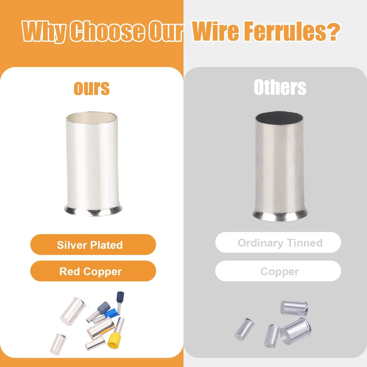 mankk 400PCS Wire Ferrules Terminals Kits Silver Plated Copper Wire Ends | Crimp Connectors for Electrical & Automotive Use - view 2