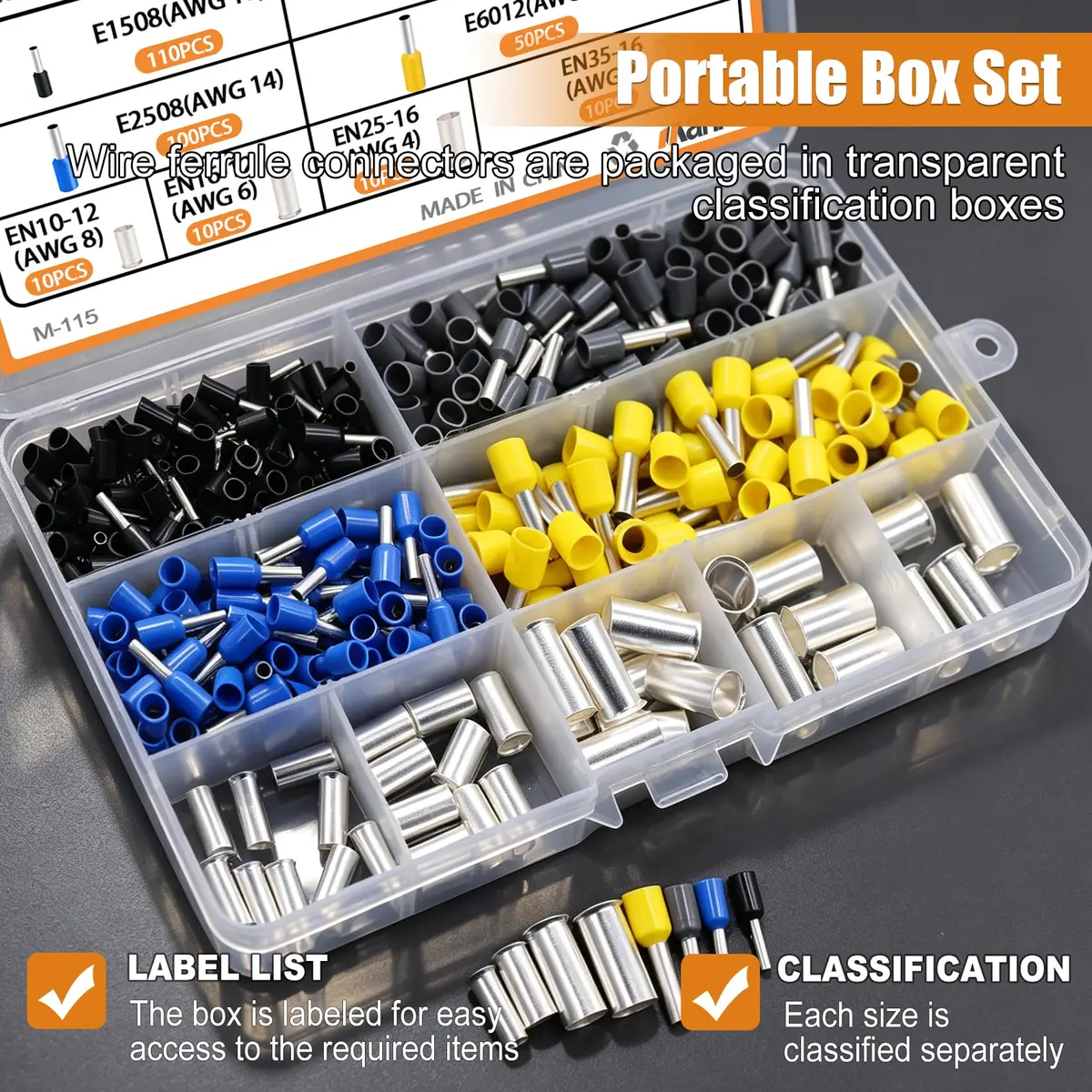 mankk 400PCS Wire Ferrules Terminals Kits Silver Plated Copper Wire Ends | Crimp Connectors for Electrical & Automotive Use - view 4