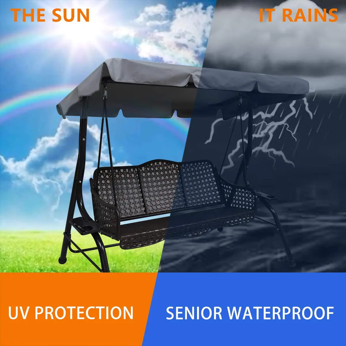 Hagsfire Grey Swing Canopy Replacement for 2 Seater Swings, 164cm (64.5") L x 114cm (44.8") W | Waterproof & UV-Resistant - view 5