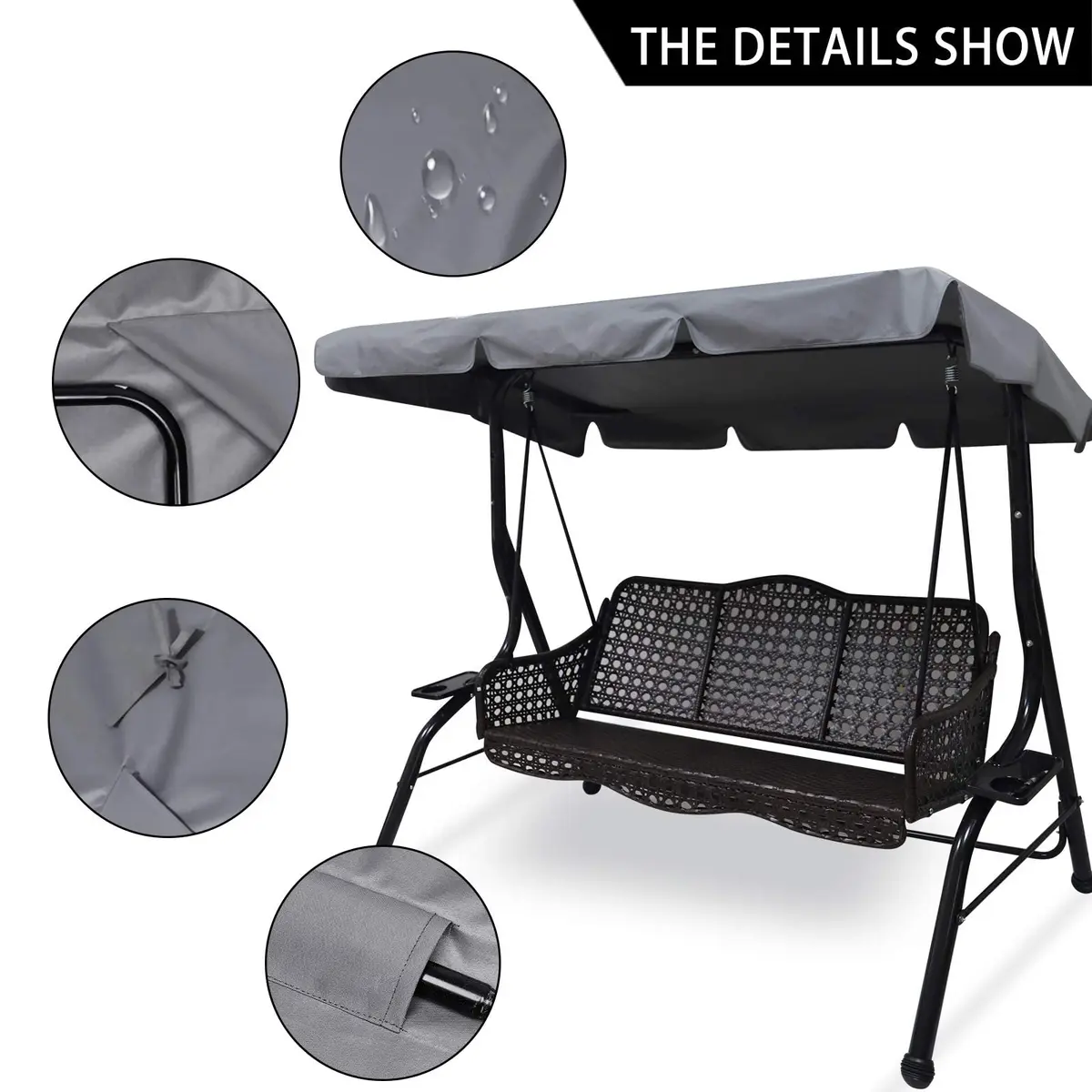 Hagsfire Grey Swing Canopy Replacement for 2 Seater Swings, 164cm (64.5") L x 114cm (44.8") W | Waterproof & UV-Resistant - view 3