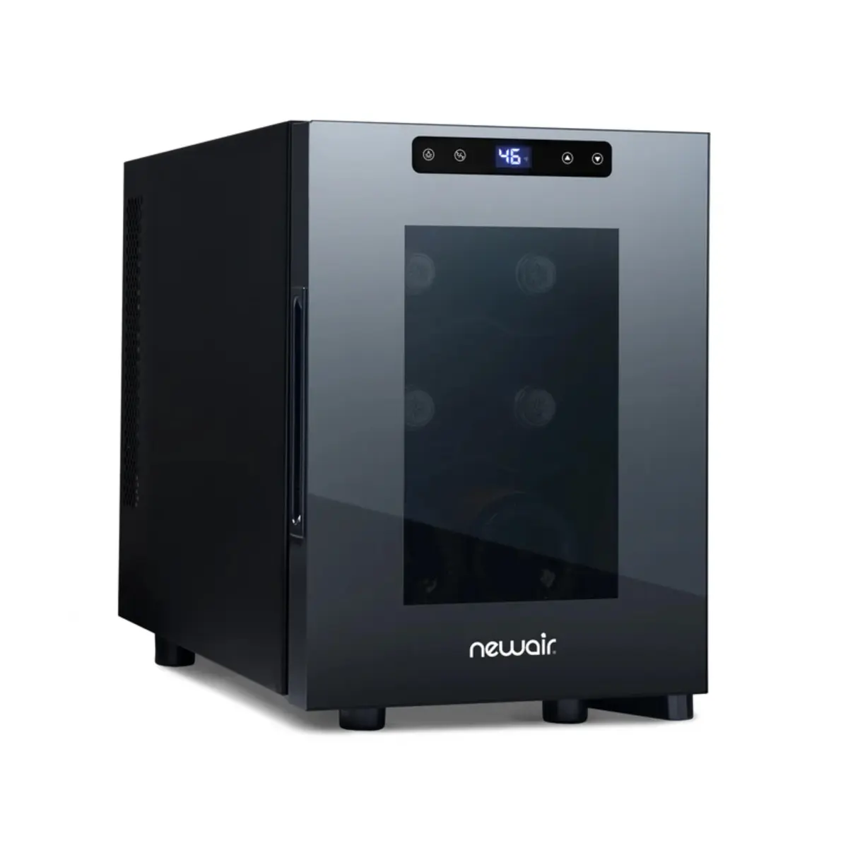 NewAir 10" Wine Fridge for 6 Bottles | Compact Countertop Wine Cooler Refrigerator with Glass Door | Black - main product image