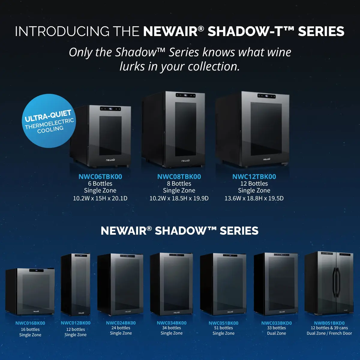 NewAir 10" Wine Fridge for 6 Bottles | Compact Countertop Wine Cooler Refrigerator with Glass Door | Black - view 3