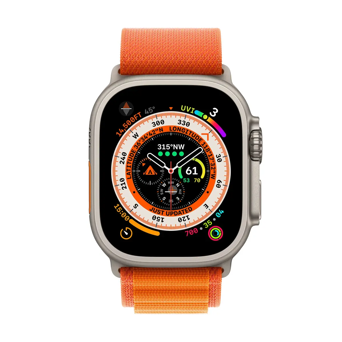 Apple Watch Ultra [GPS + Cellular 49mm] Titanium Case with Orange Alpine Loop, Large | Rugged Smartwatch with 36-Hour Battery - view 2