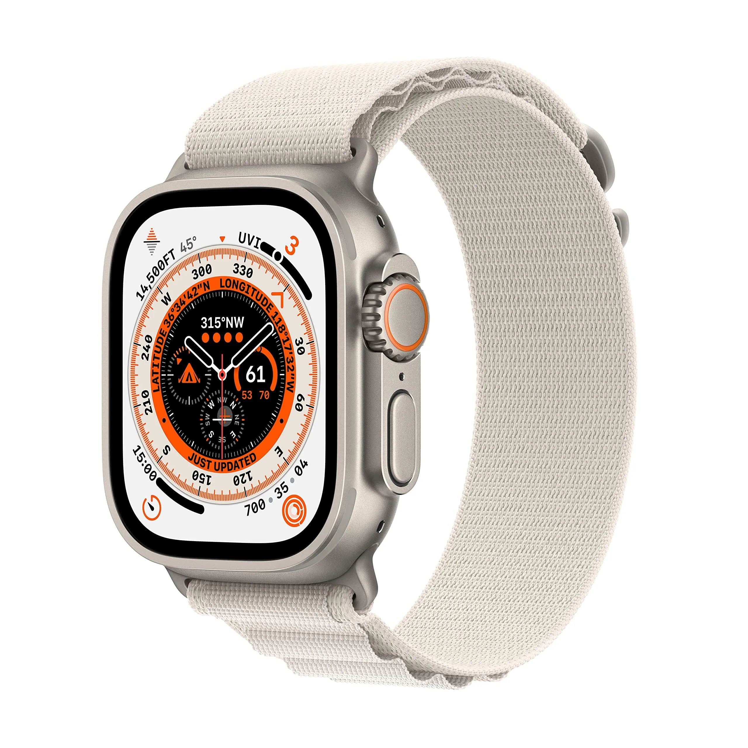 Apple Watch Ultra [GPS + Cellular 49mm] Titanium Case with Starlight Alpine Loop, Small | Rugged Smartwatch for Exploration - main product image