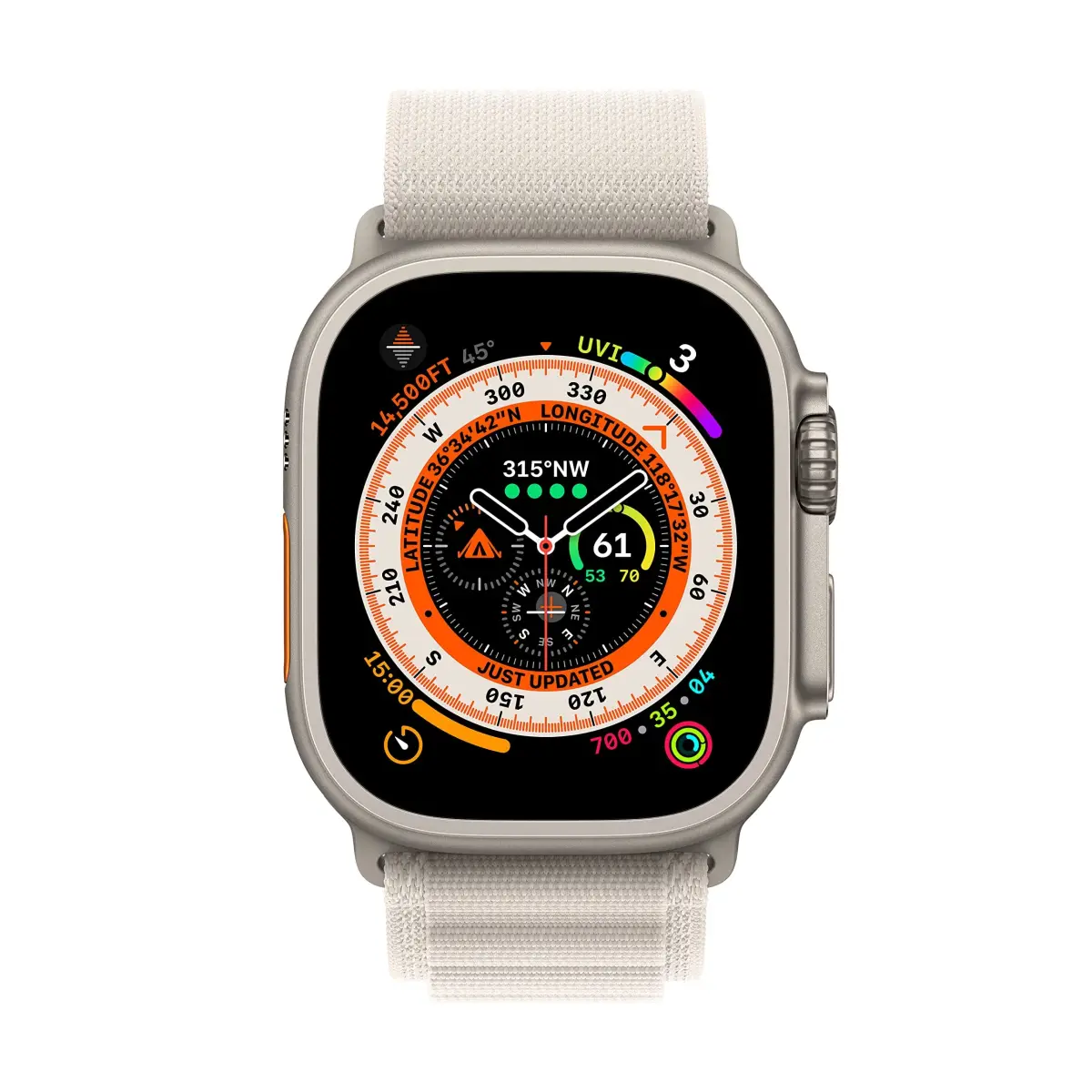 Apple Watch Ultra [GPS + Cellular 49mm] Titanium Case with Starlight Alpine Loop, Large | 100m Water Resistance - view 2
