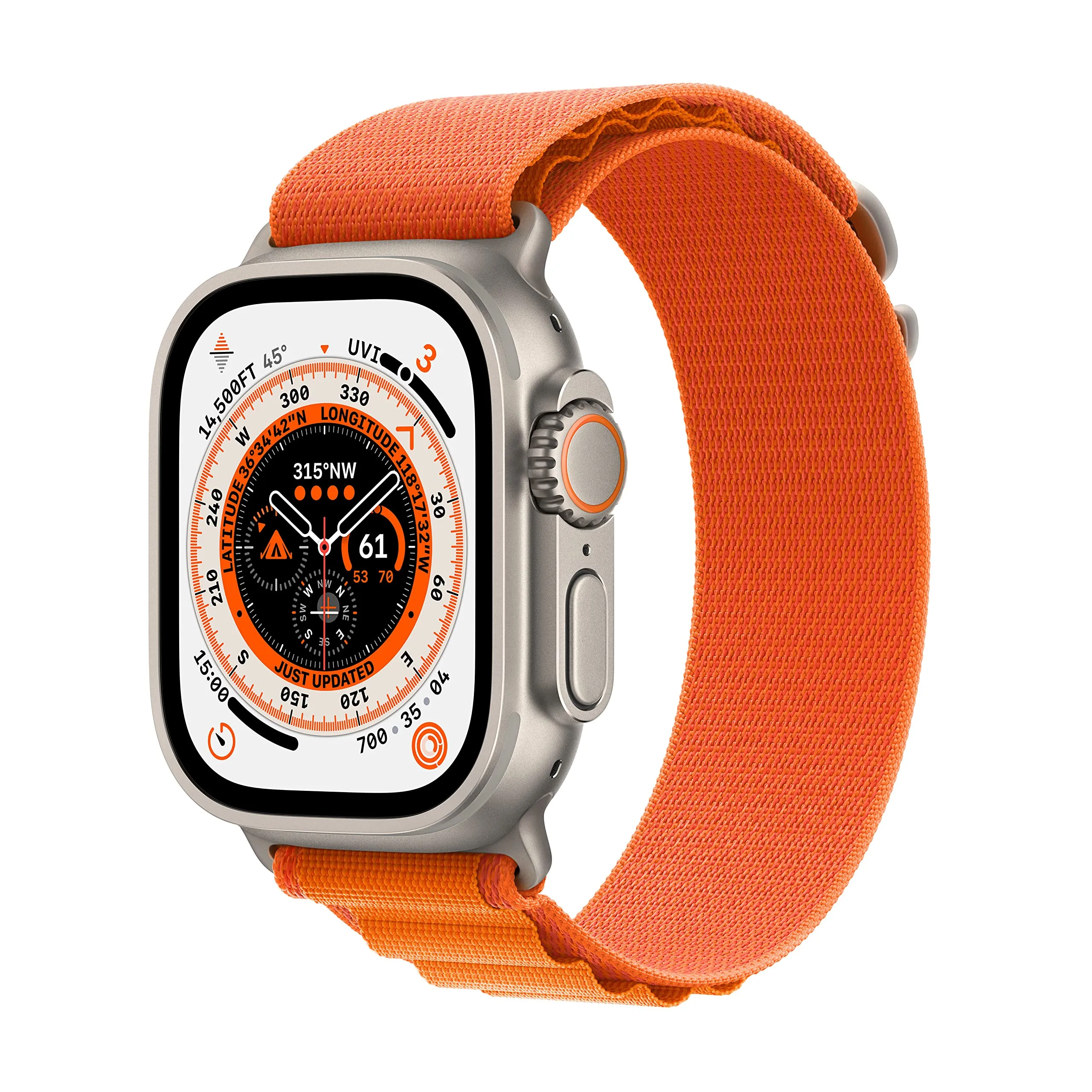 Apple Watch Ultra [GPS + Cellular 49mm] Titanium Case with Orange Alpine Loop, Small | Rugged Adventure Smartwatch - main product image
