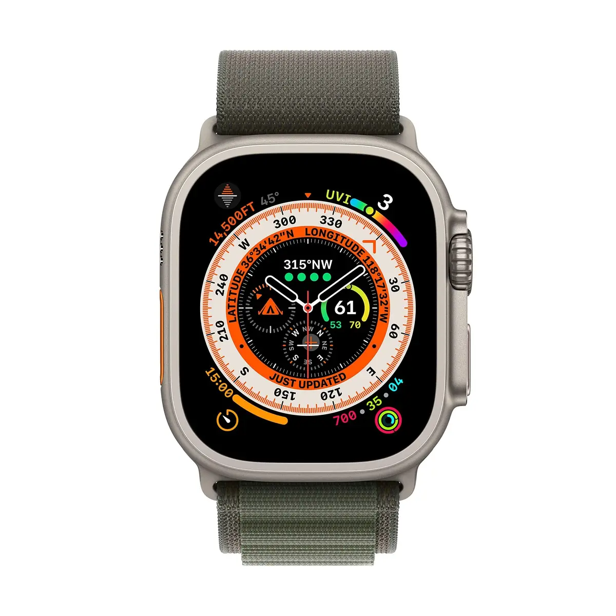 Apple Watch Ultra [GPS + Cellular 49mm] Titanium Case with Green Alpine Loop, Small | Rugged, Durable, Adventure-Ready - view 2
