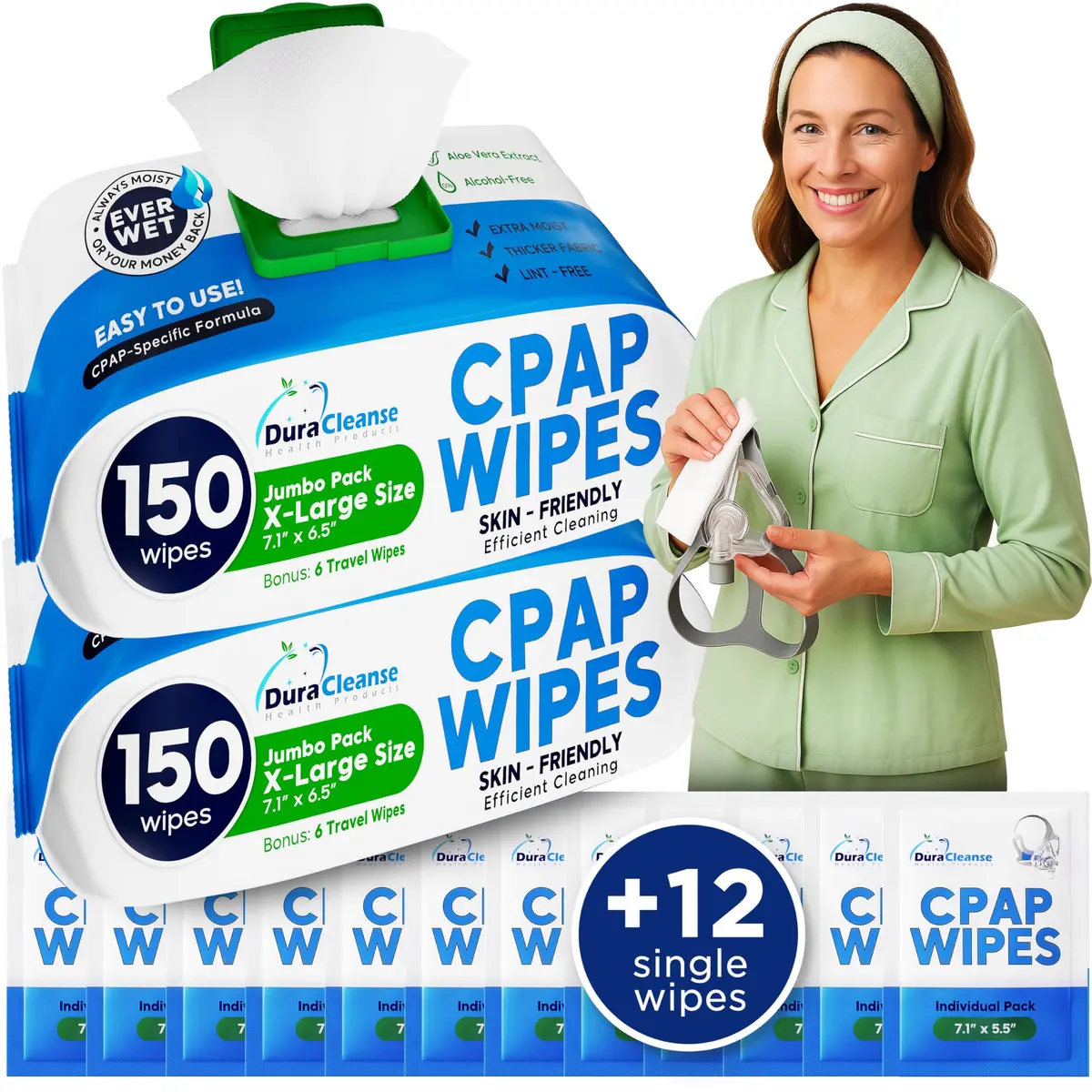 Dura Cleanse CPAP Wipes XL & Moist Unscented CPAP Cleaner 312 Count | Gentle & Effective CPAP Mask Cleaning - main product image