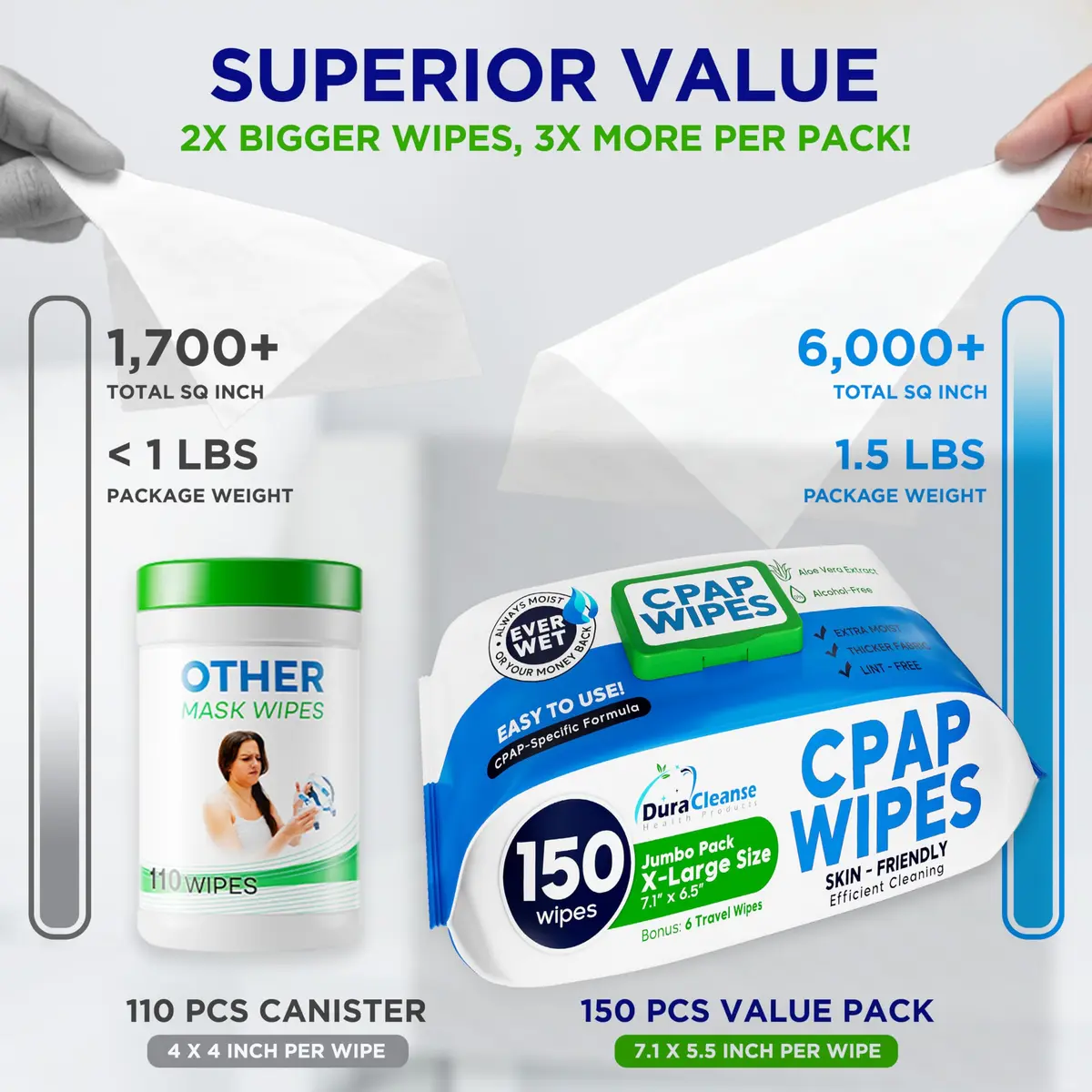 Dura Cleanse CPAP Wipes XL & Moist Unscented CPAP Cleaner 312 Count | Gentle & Effective CPAP Mask Cleaning - view 2