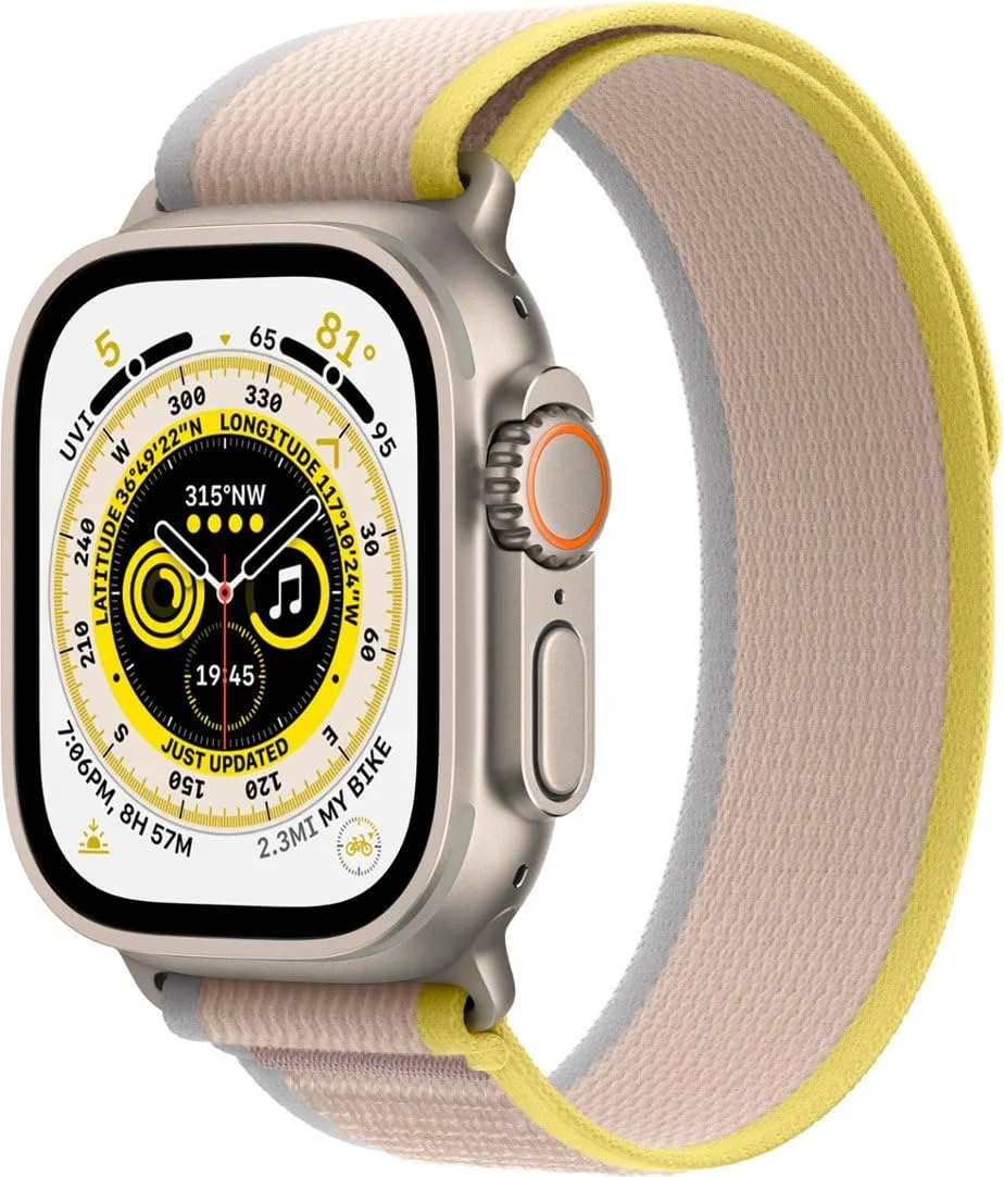 Apple Watch Ultra [GPS + Cellular 49mm] Titanium Case with Yellow/Beige Trail Loop, S/M | USA Import - main product image