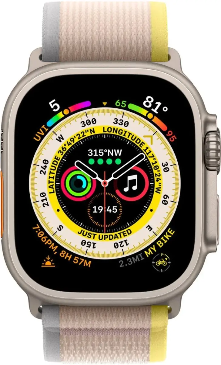Apple Watch Ultra [GPS + Cellular 49mm] Titanium Case with Yellow/Beige Trail Loop, S/M | USA Import - view 2