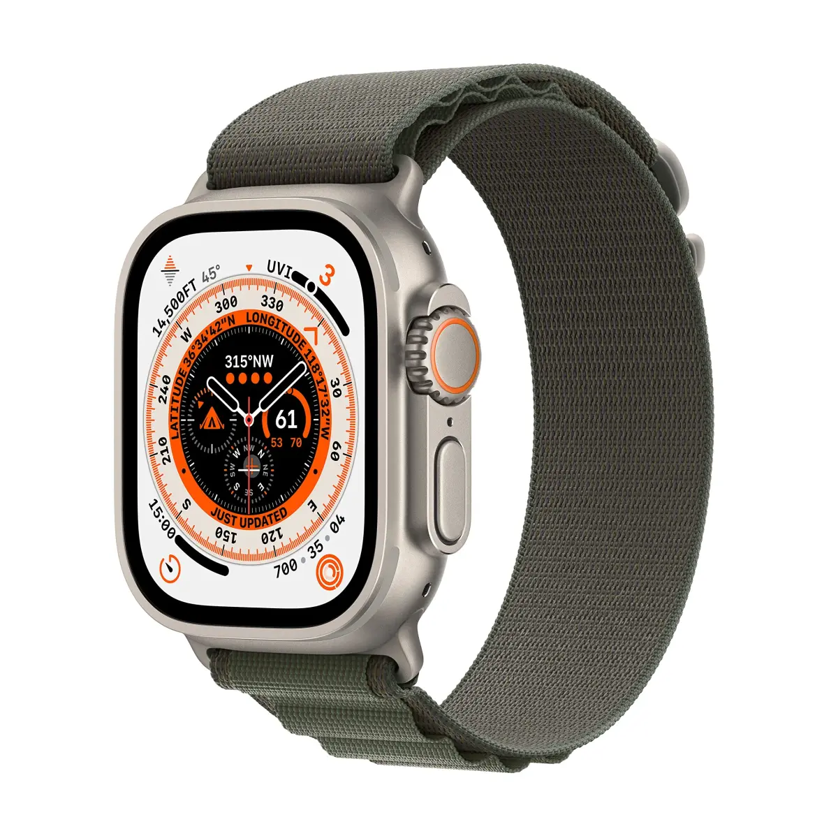 Apple Watch Ultra [GPS + Cellular 49mm] Titanium Case with Green Alpine Loop, Large | Rugged, Durable, Long Battery Life - main product image