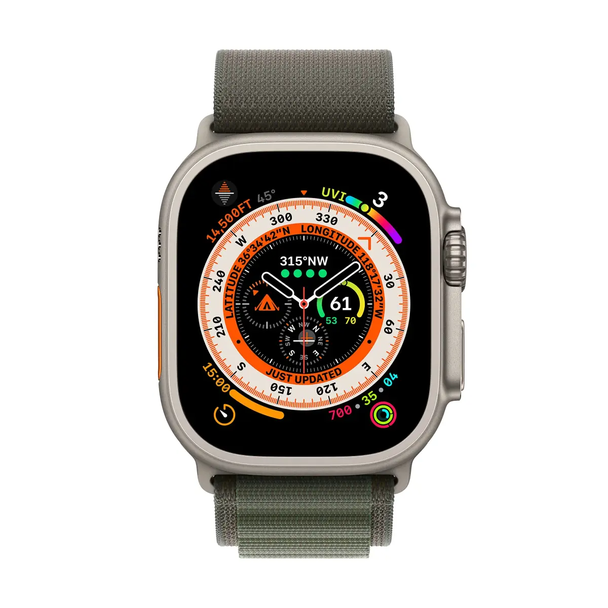 Apple Watch Ultra [GPS + Cellular 49mm] Titanium Case with Green Alpine Loop, Large | Rugged, Durable, Long Battery Life - view 2
