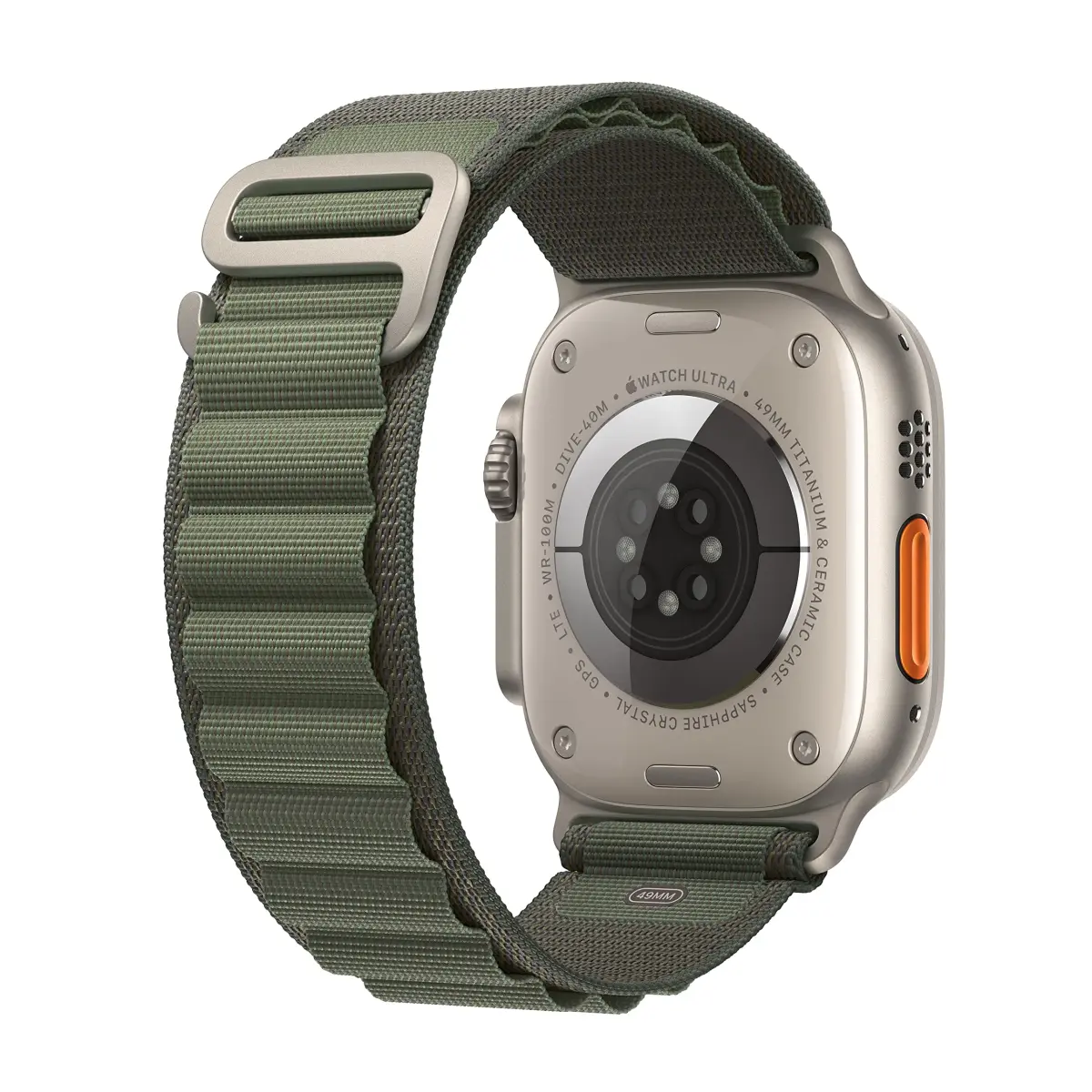 Apple Watch Ultra [GPS + Cellular 49mm] Titanium Case with Green Alpine Loop, Large | Rugged, Durable, Long Battery Life - view 3