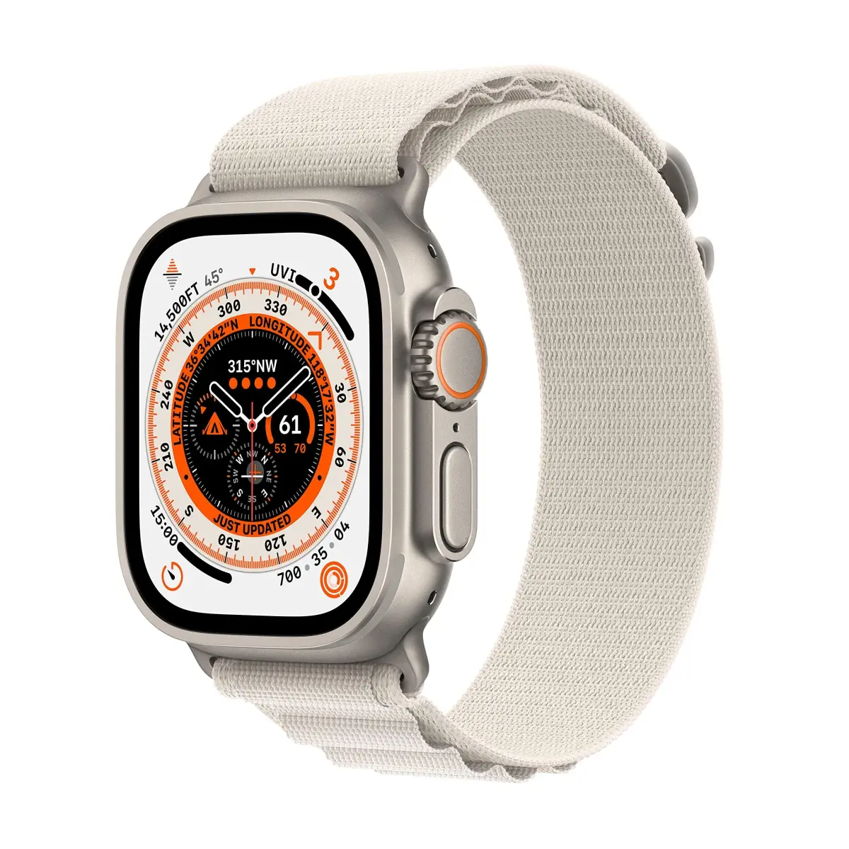 Apple Watch Ultra [GPS + Cellular 49mm] Titanium Case with Starlight Alpine Loop, Med | Rugged Smartwatch for Exploration - main product image