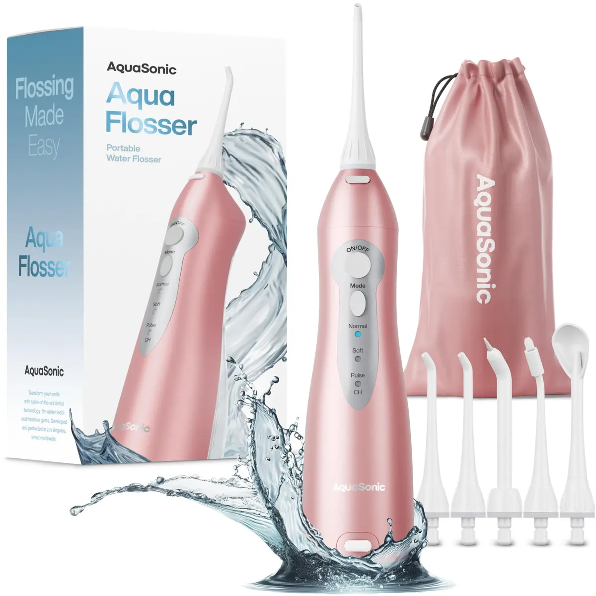 AquaSonic Water Flosser Cordless Rechargeable Oral Irrigator with 5 Jet Tips & Travel Bag | Waterproof Deep Cleaning for Teeth & Gums - main product image
