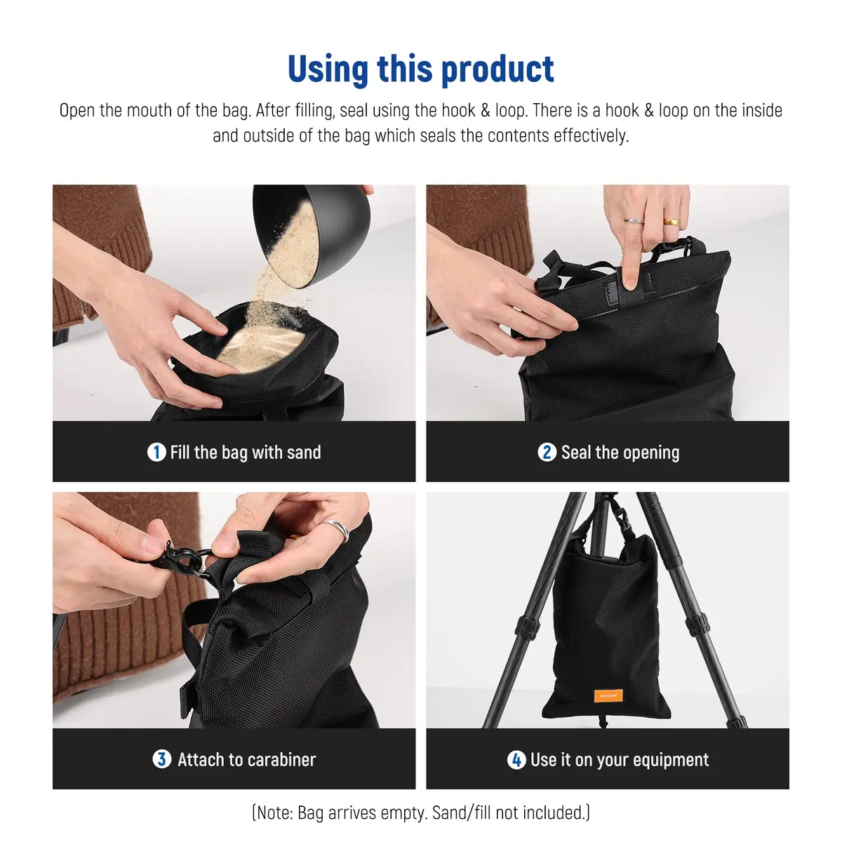 NEEWER Sandbag for Photography 15.5"x9.4" Foldable Handheld Storage Bag with Shoulder Strap Heavy Duty Polyester Support & Stabilizer - view 7