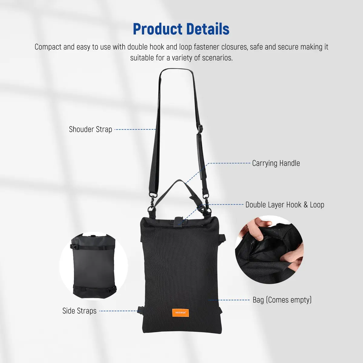 NEEWER Sandbag for Photography 15.5"x9.4" Foldable Handheld Storage Bag with Shoulder Strap Heavy Duty Polyester Support & Stabilizer - view 2