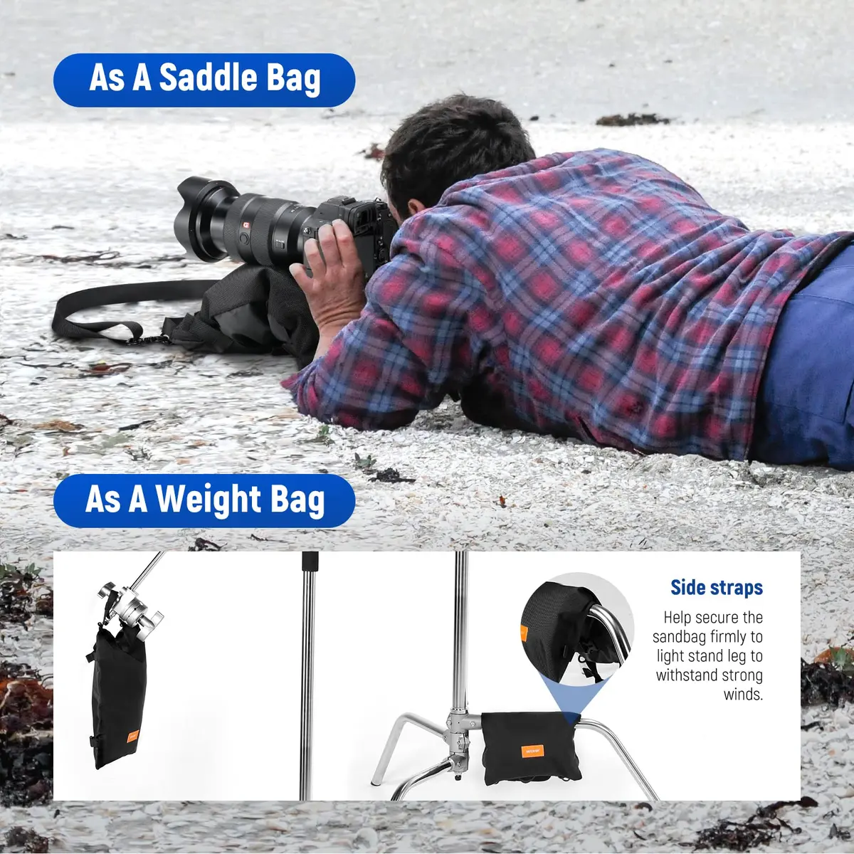 NEEWER Sandbag for Photography 15.5"x9.4" Foldable Handheld Storage Bag with Shoulder Strap Heavy Duty Polyester Support & Stabilizer - view 3