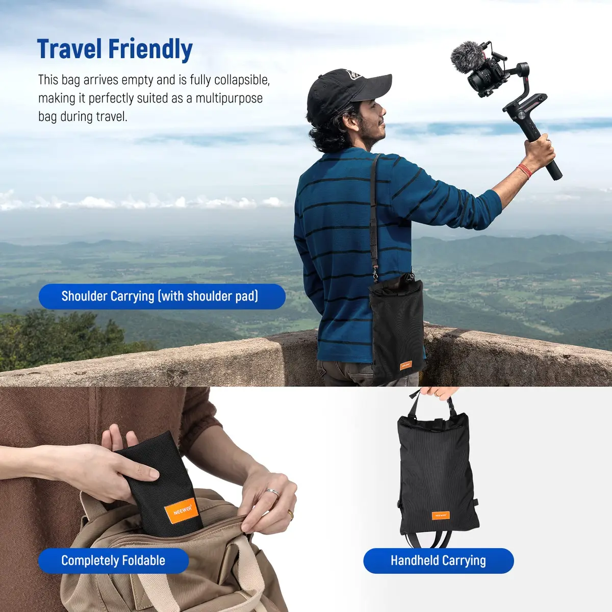 NEEWER Sandbag for Photography 15.5"x9.4" Foldable Handheld Storage Bag with Shoulder Strap Heavy Duty Polyester Support & Stabilizer - view 4