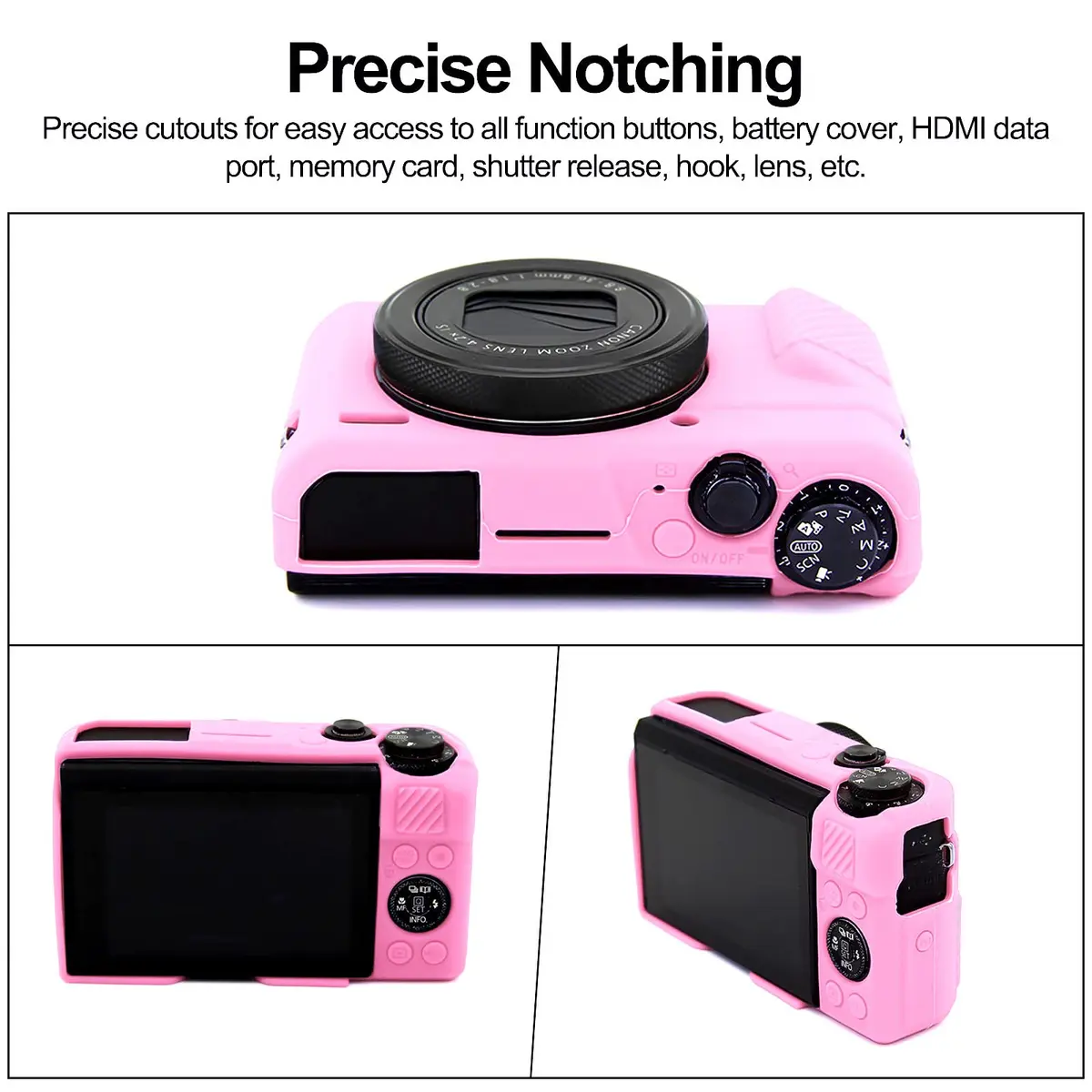 Easy Hood Silicone Camera Case for Canon PowerShot G7X II - Pink | Protective Cover with Precise Cutouts - view 5