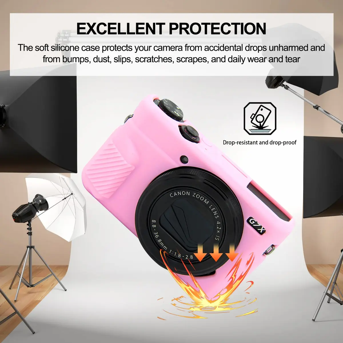 Easy Hood Silicone Camera Case for Canon PowerShot G7X II - Pink | Protective Cover with Precise Cutouts - view 2