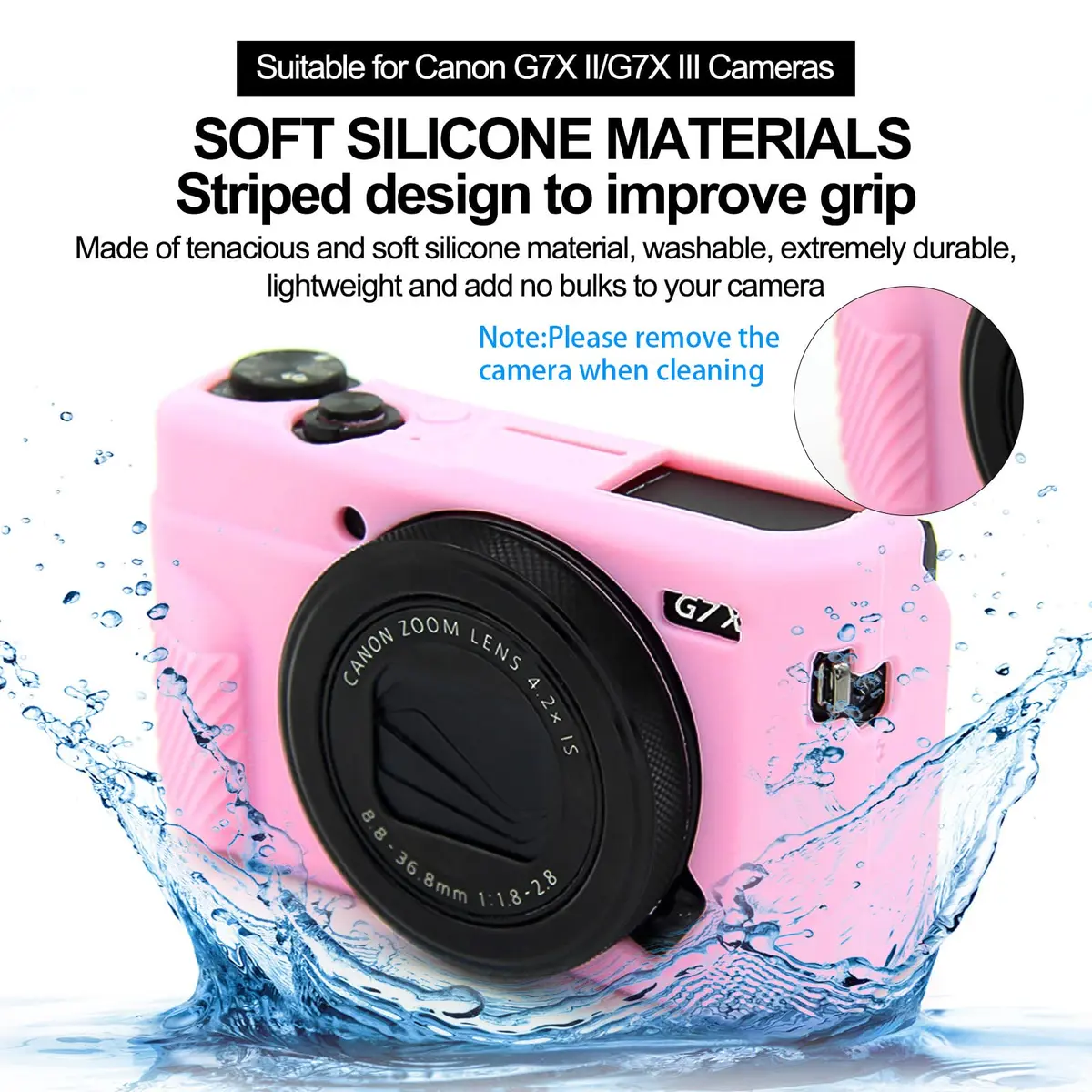 Easy Hood Silicone Camera Case for Canon PowerShot G7X II - Pink | Protective Cover with Precise Cutouts - view 3