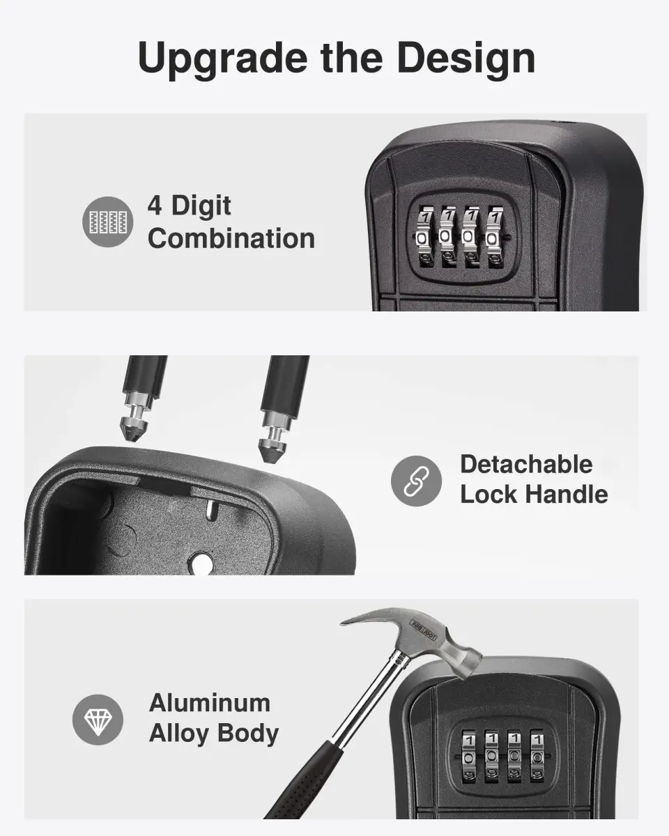 Puroma Outdoor Key Lock Box 4-Digit Combination Lockbox with Shackle | Weatherproof Aluminum Alloy - view 4