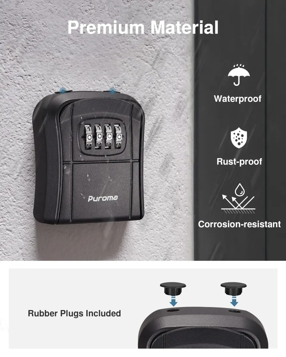 Puroma Outdoor Key Lock Box 4-Digit Combination Lockbox with Shackle | Weatherproof Aluminum Alloy - view 5