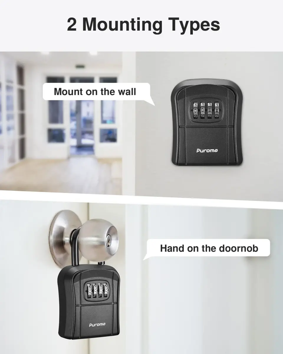 Puroma Outdoor Key Lock Box 4-Digit Combination Lockbox with Shackle | Weatherproof Aluminum Alloy - view 2