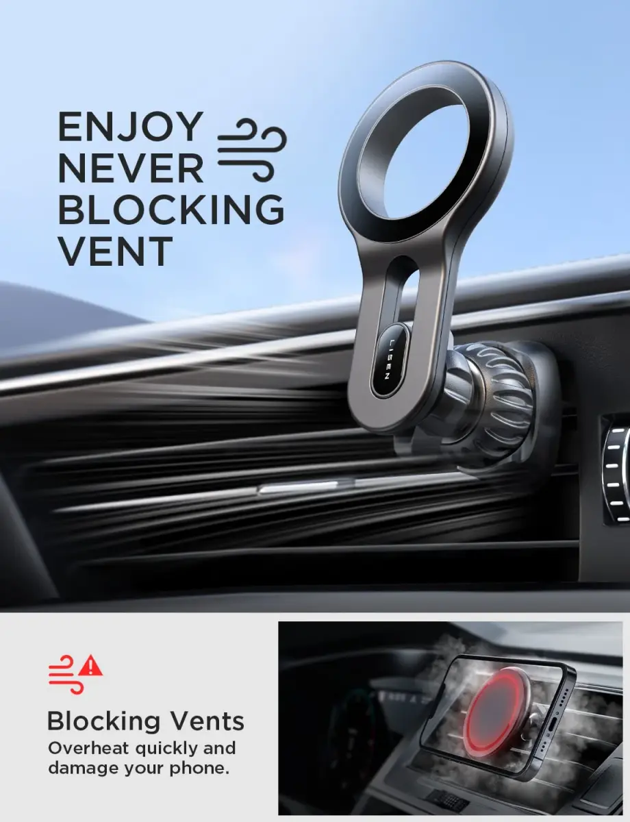 LISEN Magnetic Car Mount for iPhone 12-17 & All Smartphones, 22 Upgraded Magnets, Blue | Secure Air Vent Holder - view 5