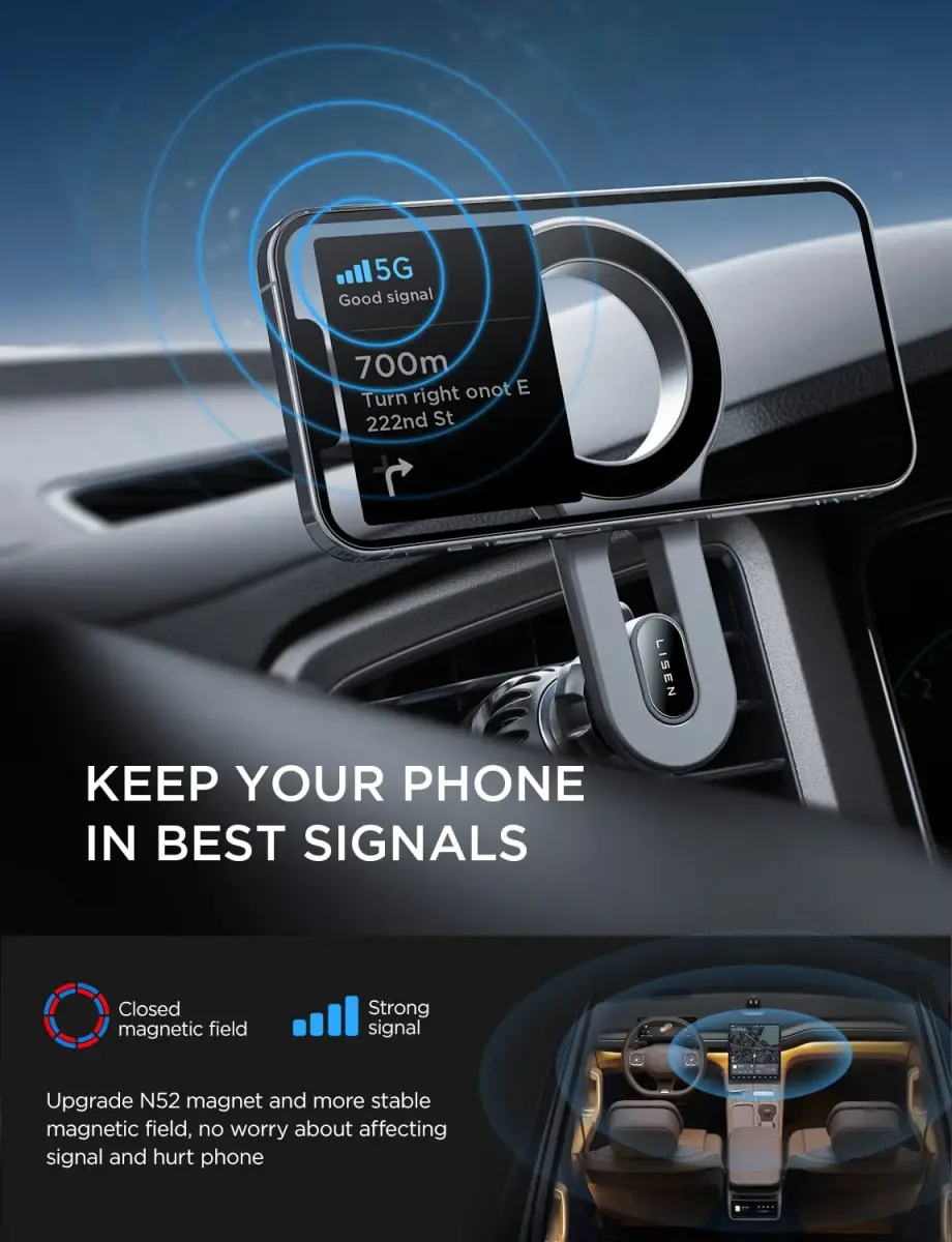 LISEN Magnetic Car Mount for iPhone 12-17 & All Smartphones, 22 Upgraded Magnets, Blue | Secure Air Vent Holder - view 4